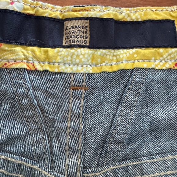 Marithé + François Girbaud Dark Wash Jeans Wide Leg Yellow Paisley Cuff Vintage - Picture 6 of 14